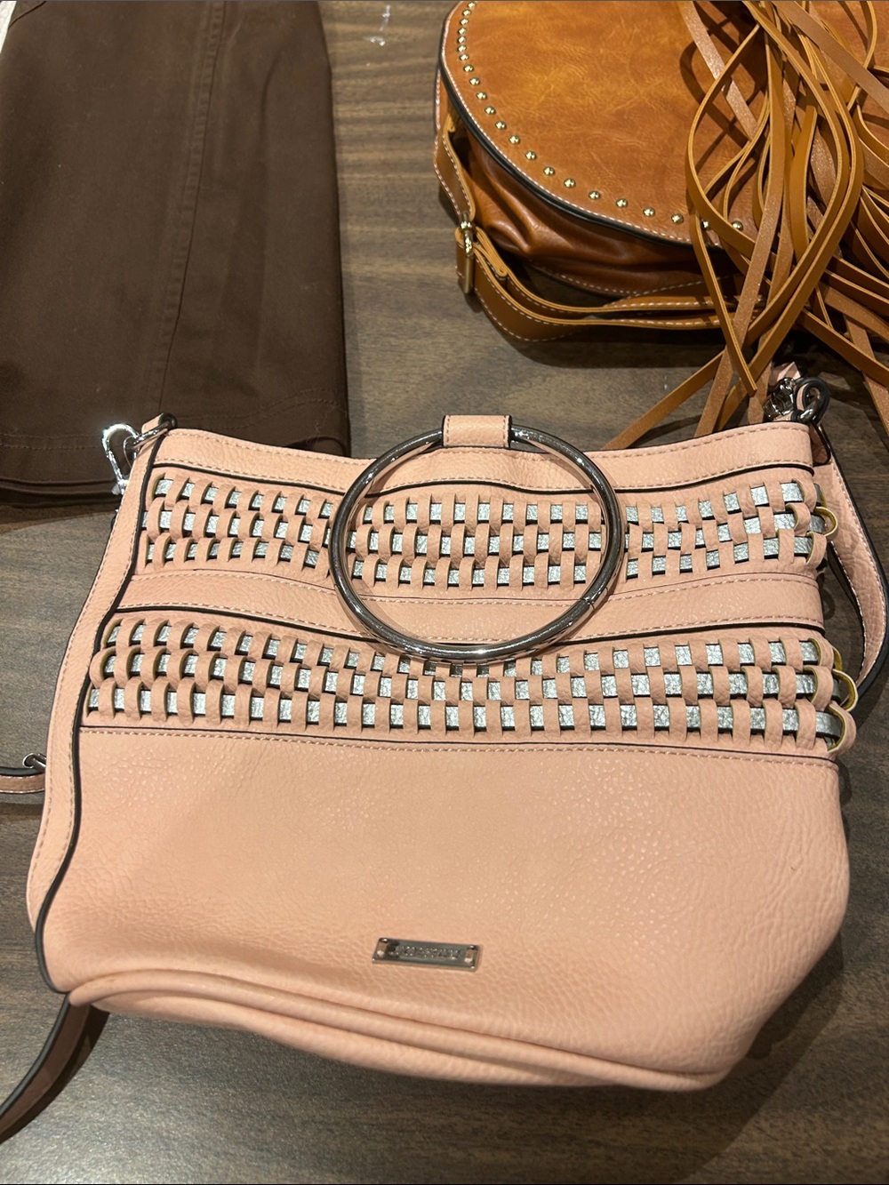 Joe B Blush Pink Shoulder Bag with Silver Ring Detail